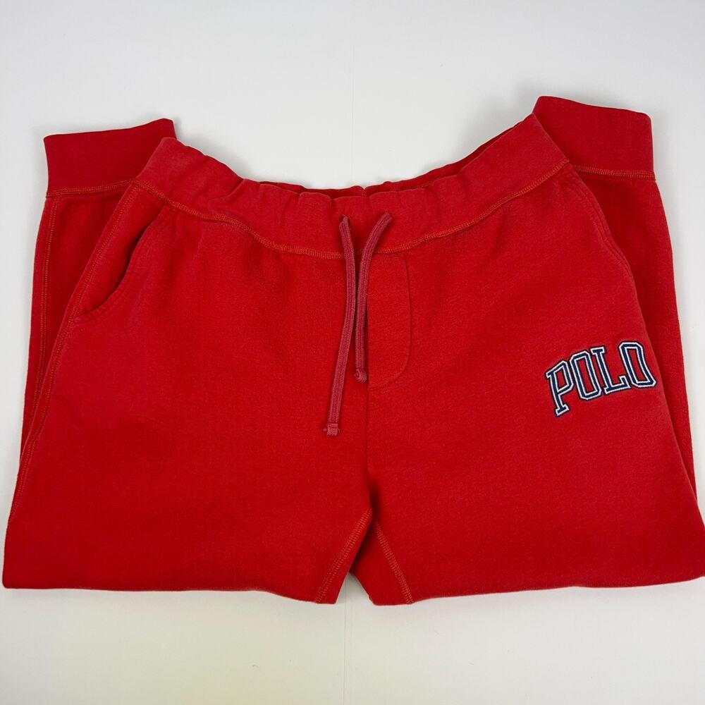 Polo Ralph Lauren Joggers Sweatpants Logo Spell Out Red Pockets Mens L Large